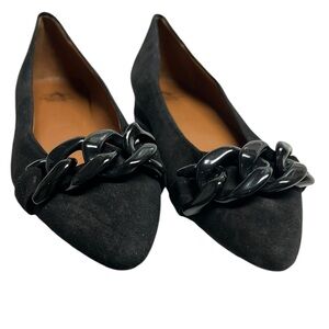 Aquatalia Black Suede Flats with Chain Detail
